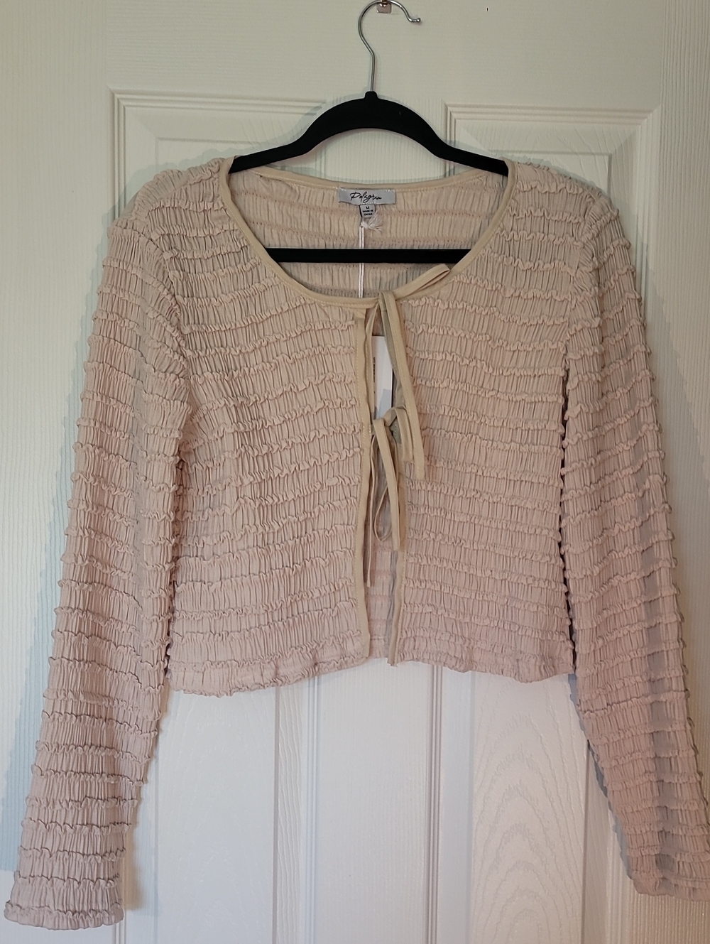 Polagram Cream Smocked Tie-Front Blouse